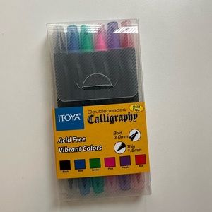 New - Itoya Pack of 6 Doubleheader Calligraphy Pens - Dual Tips